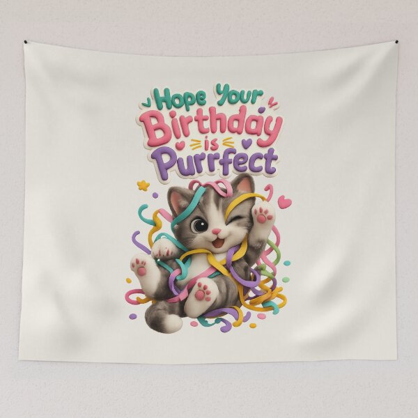 Item preview, Cute Birthday Cat Party Streamers - Hope Your Birthday Is Purrfect (Perfect) | Kawaii 3D Happy Birthday Art designed and sold by Moons Studio.