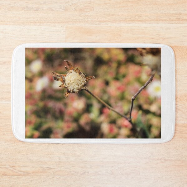 Item preview, Close-Up Macro Of Dried Seed Head With Fuzzy Fibers On Stem Against Blurred Floral Background designed and sold by Nmallia.