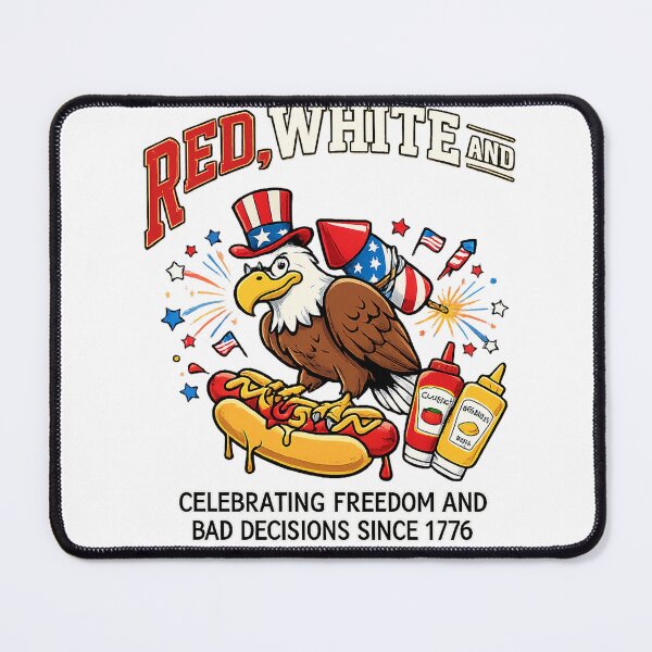 Item preview, Red, White, and BBQ: Funny Independence Day Patriotic Eagle designed and sold by CreativeNest Prints.