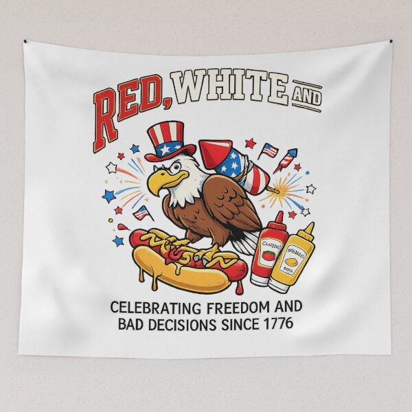 Item preview, Red, White, and BBQ: Funny Independence Day Patriotic Eagle designed and sold by CreativeNest Prints.