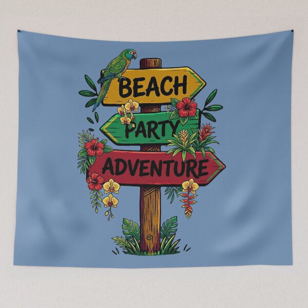 Item preview, Tropical Beach Party Adventure Sign with Parrot designed and sold by digitalbob60.