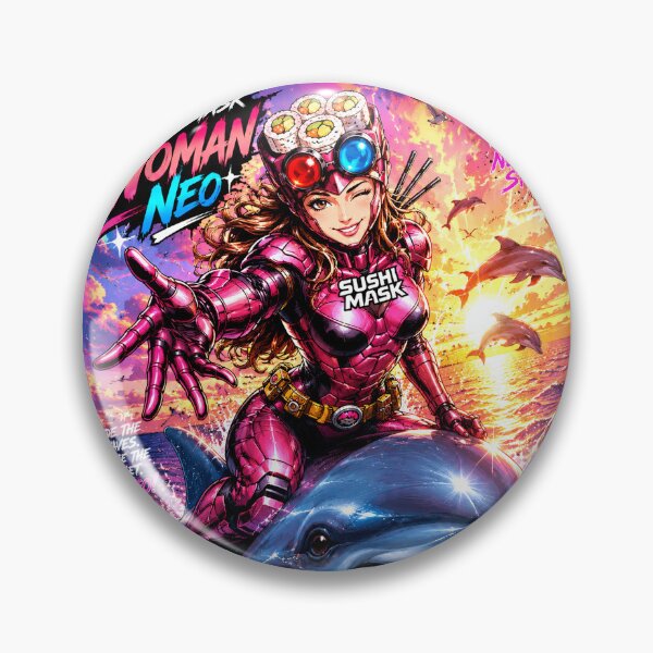 Item preview, Sushi Mask Woman Neo – Summer Dolphin Ride | Japanese Anime Superhero Beach Sunset designed and sold by Japan Cyberpunk Universe & Surreal Characters.