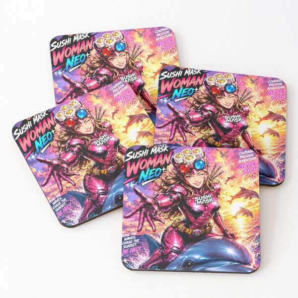 Item preview, Sushi Mask Woman Neo – Summer Dolphin Ride | Japanese Anime Superhero Beach Sunset designed and sold by Japan Cyberpunk Universe & Surreal Characters.