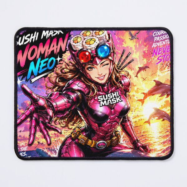 Item preview, Sushi Mask Woman Neo – Summer Dolphin Ride | Japanese Anime Superhero Beach Sunset designed and sold by Japan Cyberpunk Universe & Surreal Characters.