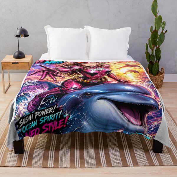 Item preview, Sushi Mask Woman Neo – Summer Dolphin Ride | Japanese Anime Superhero Beach Sunset designed and sold by Japan Cyberpunk Universe & Surreal Characters.