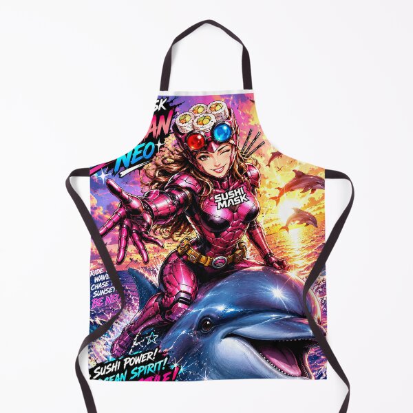 Item preview, Sushi Mask Woman Neo – Summer Dolphin Ride | Japanese Anime Superhero Beach Sunset designed and sold by Japan Cyberpunk Universe & Surreal Characters.