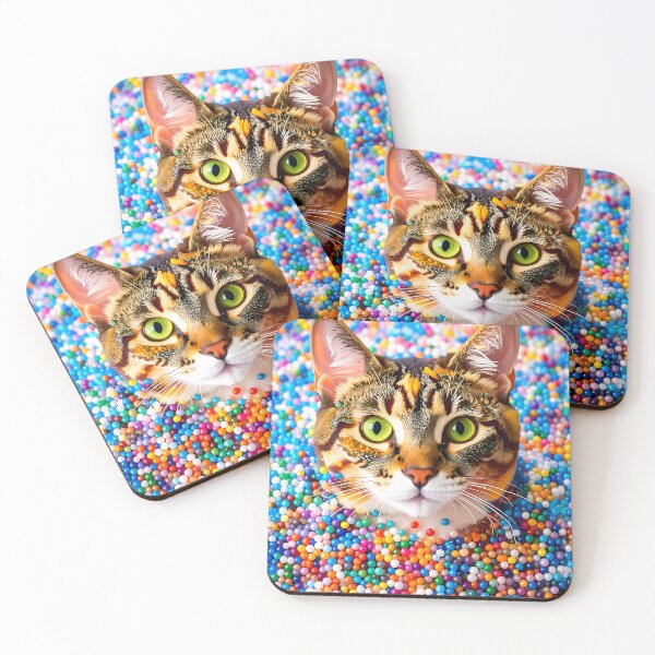 Item preview, Psychedelic Cat in Colorful Beads designed and sold by ToxicInkArt.