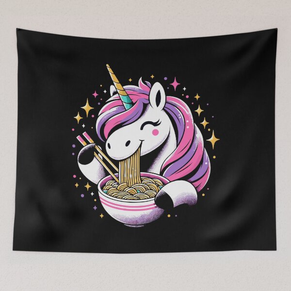 Item preview, Happy Kawaii unicorn eating ramen noodles designed and sold by Pineapple-Tree.