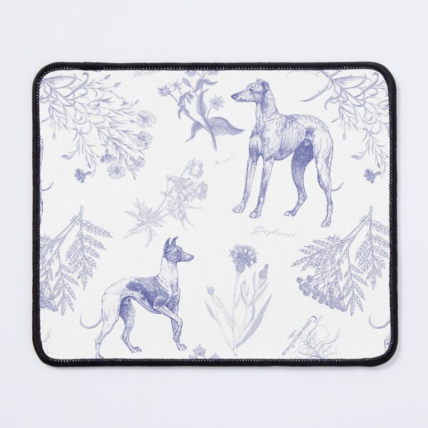 Item preview, Greyhound Dog and Wildflowers Cottagecore Pattern - Indigo Blue and White designed and sold by CanisArt.