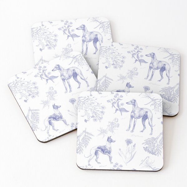 Item preview, Greyhound Dog and Wildflowers Cottagecore Pattern - Indigo Blue and White designed and sold by CanisArt.