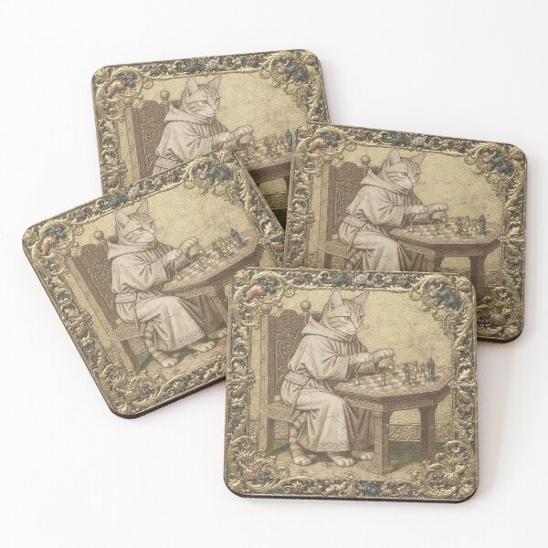 Item preview, Medieval Cat at the Chessboard designed and sold by PictorialWhimsy.