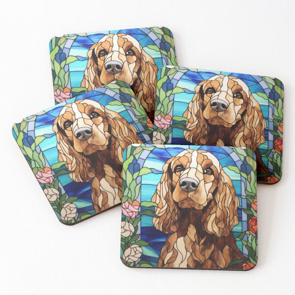 Item preview, Cocker Spaniel Stained Glass Floral Arch Window designed and sold by pinkal.