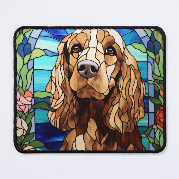 Item preview, Cocker Spaniel Stained Glass Floral Arch Window designed and sold by pinkal.