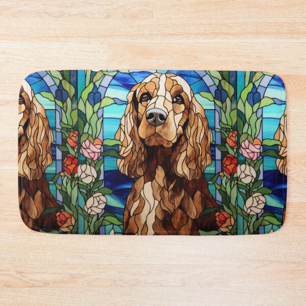 Item preview, Cocker Spaniel Stained Glass Floral Arch Window designed and sold by pinkal.