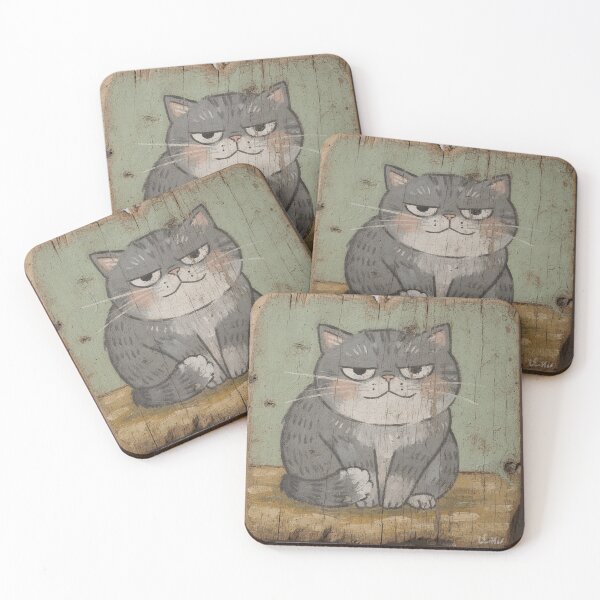 Item preview, Drowsy Grey Cat, Eyes Half Shut designed and sold by PictorialWhimsy.