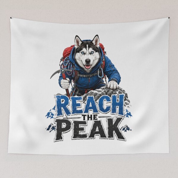Item preview, Reach The Peak Husky Mountain Adventure Sticker designed and sold by PawFusionArt.