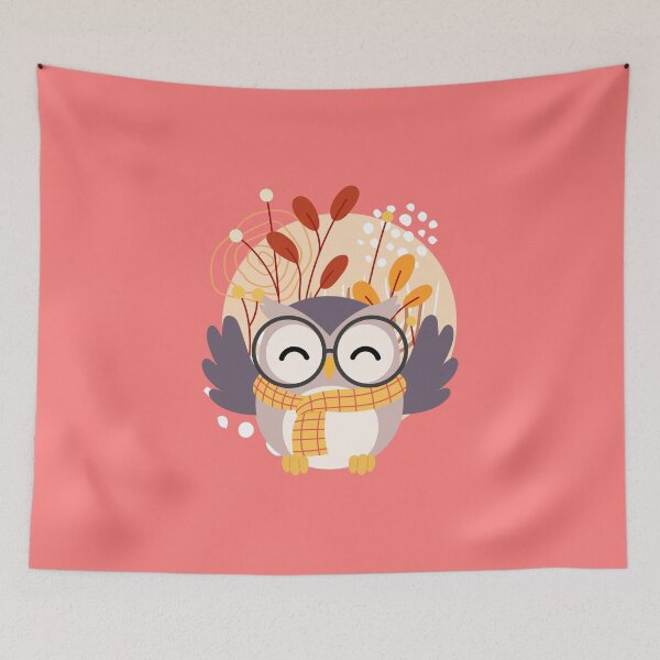 Item preview, Cute Owl with Glasses and Scarf Kawaii Autumn Woodland designed and sold by yuki-hana.