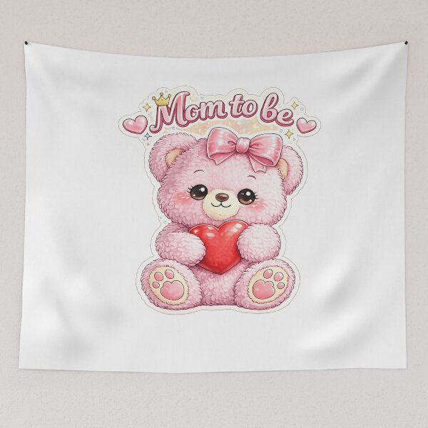 Item preview, Mom To Be Pink Teddy Bear | Cute Pregnancy Announcement Design designed and sold by StickerBloom-4U.