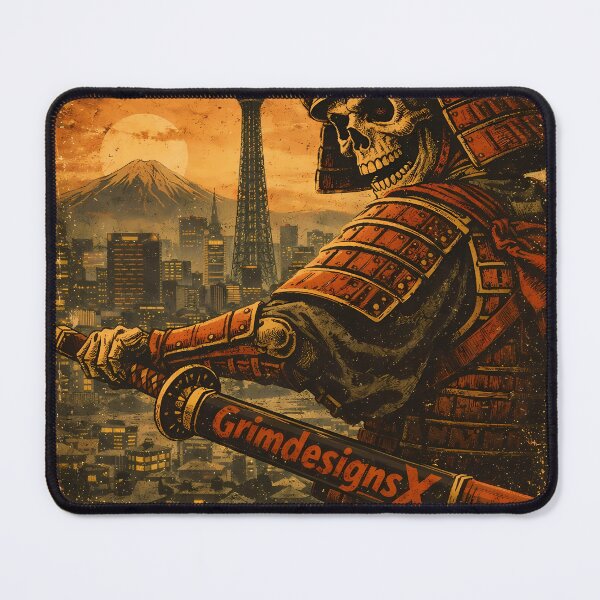 Item preview, Dark urban samurai skull with Tokyo tower designed and sold by GrimDesignsx.