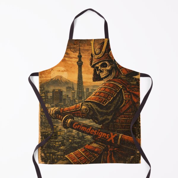 Item preview, Dark urban samurai skull with Tokyo tower designed and sold by GrimDesignsx.