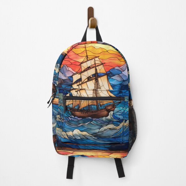 Item preview, Stained Glass Tall Ship Sunset Ocean Seascape designed and sold by pinkal.