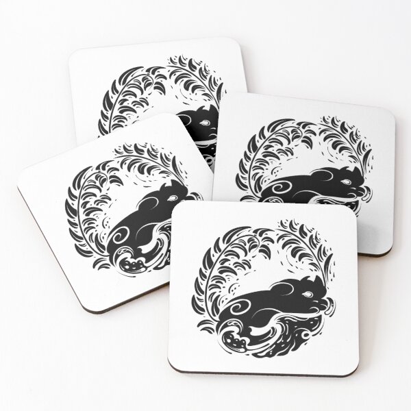 Item preview, Celestial Sleeping Cat Silhouette Botanical Linocut Art designed and sold by Zfdsgn.