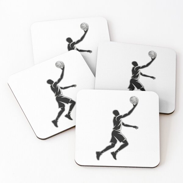 Artikelvorschau, Silhouette eines Basketballspielers beim Korbleger in Chromsilber entworfen und verkauft von onjcdesign.