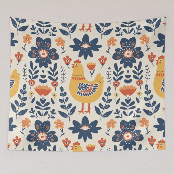Item preview, Scandinavian Folk Art, Floral Chicken designed and sold by xiao xuans.
