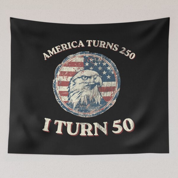 Item preview, America Turns 250 I Turn 50 Funny 50th Birthday Patriotic Vintage T-Shirt designed and sold by FizjoHed.