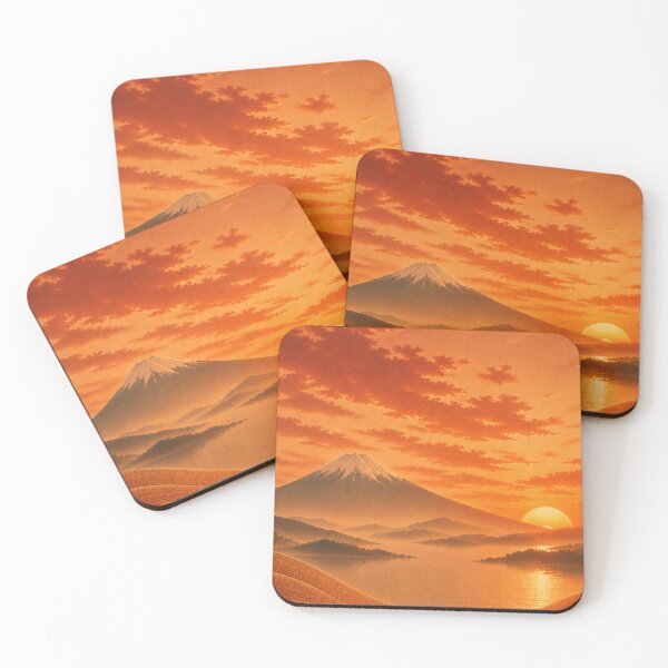 Item preview, Crimson Fuji Mist | Japanese Sunset Landscape Art designed and sold by YugenWaveShadow.