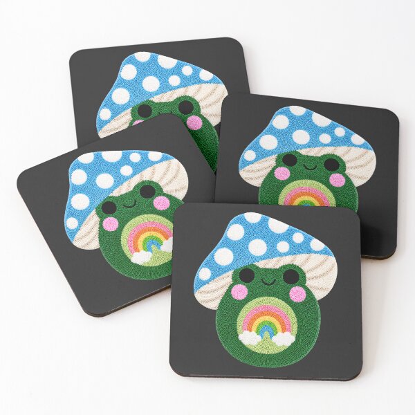 Item preview, Cute Rainbow Frog Mushroom Kawaii Tufted Rug Art designed and sold by ColorSplash123.