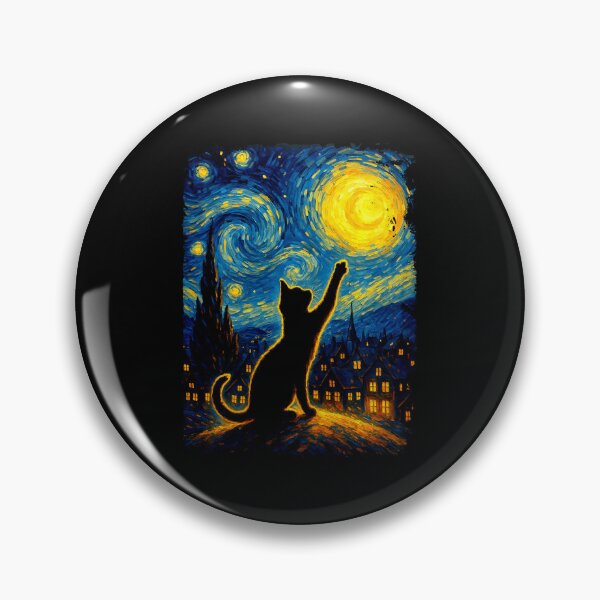 Item preview, Black Cat Starry Night Van Gogh Cat designed and sold by Littermin.