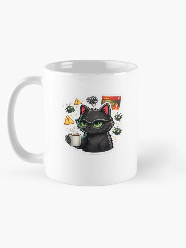 Thumbnail 5 of 6, Coffee Mug, Debugging Cat Programmer Sticker designed and sold by NexaMintStudio.