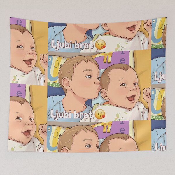 Item preview, Ljubi Brat Funny Serbian Slang Art Print | Literal Slang Cute Brothers Illustration | Belgrade Slang Kids Comic Poster designed and sold by SergioMiklos.