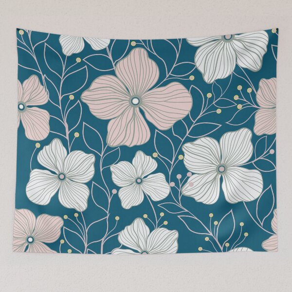 Item preview, Vintage Emerald Green Line Art Floral - Moody Dark Botanical Pattern designed and sold by abdallatigle.