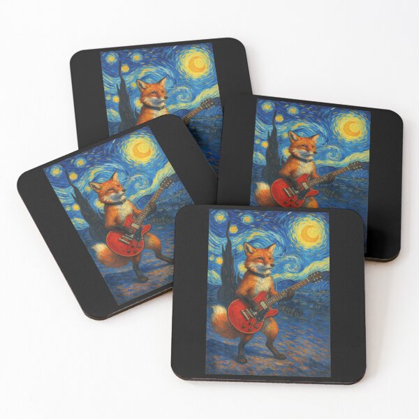 Item preview, Van Gogh Starry Night Fox Playing Guitar Night Sky  designed and sold by Littermin.