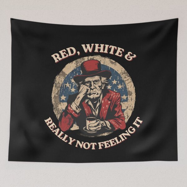 Item preview, Red White & Really Not Feeling It Funny Tired Uncle Sam Coffee Vintage T-Shirt designed and sold by FizjoHed.