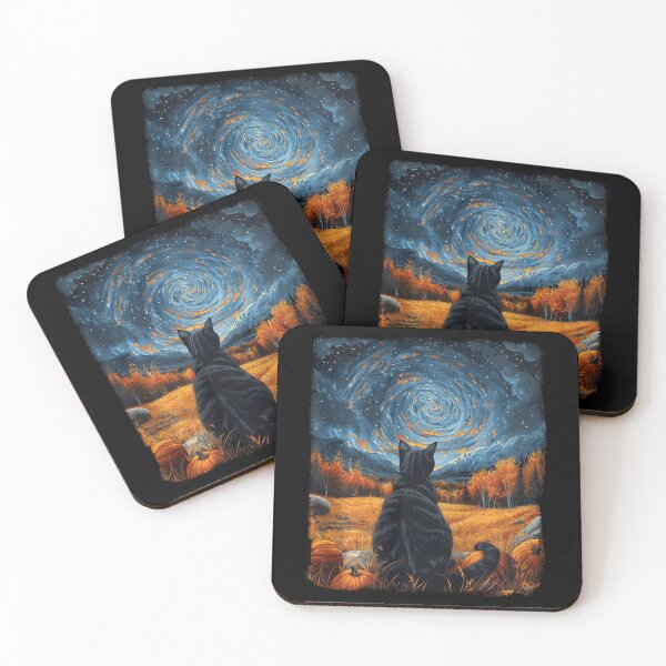 Item preview, Halloween Party Fun Van Gogh Starry Night Black Cat Pumpkins  designed and sold by Littermin.