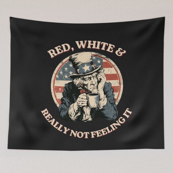 Item preview, Red White & Really Not Feeling It Funny Tired Uncle Sam Coffee Vintage T-Shirt designed and sold by FizjoHed.