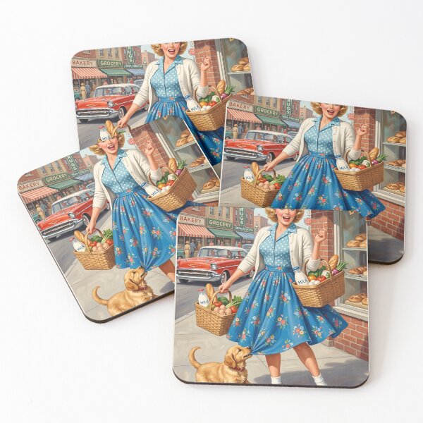 Item preview, Retro 1950s Grocery Shopping and Playful Puppy Art designed and sold by Vincent-68.
