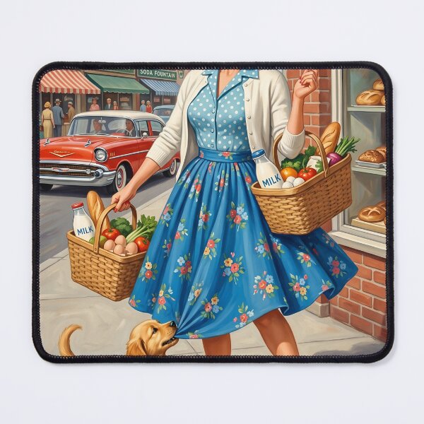 Item preview, Retro 1950s Grocery Shopping and Playful Puppy Art designed and sold by Vincent-68.