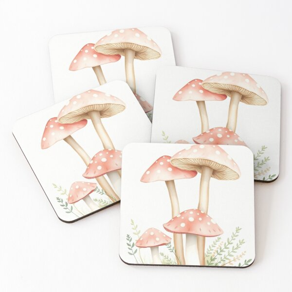 Item preview, Watercolor Soft Red Spotted Mushroom Cluster Print designed and sold by Vida e Arte.