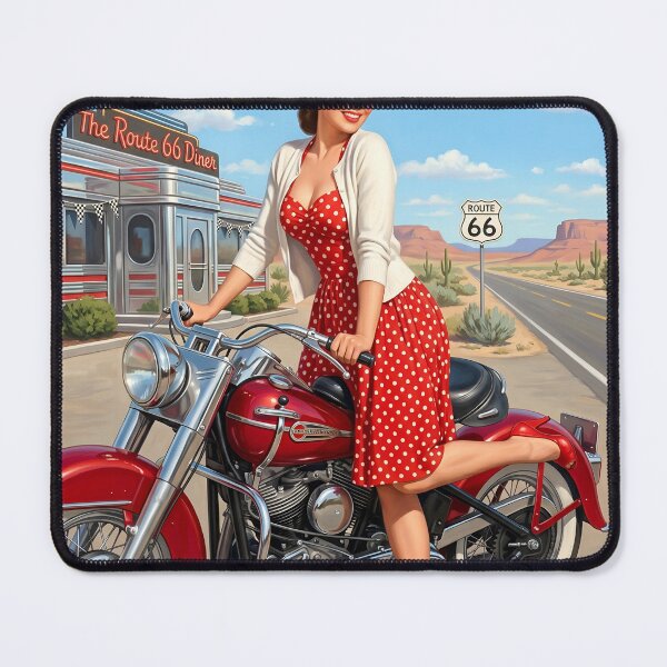 Item preview, Route 66 Vintage Pin Up Girl Motorcycle Art designed and sold by Vincent-68.
