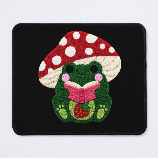 Item preview, Cute Reading Frog Strawberry Mushroom Kawaii Tufted Rug Art designed and sold by ColorSplash123.