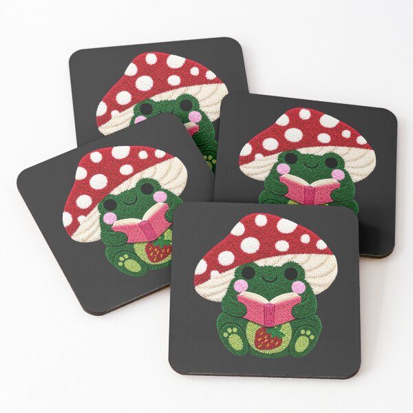 Item preview, Cute Reading Frog Strawberry Mushroom Kawaii Tufted Rug Art designed and sold by ColorSplash123.