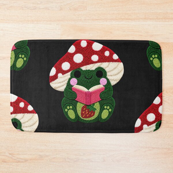 Item preview, Cute Reading Frog Strawberry Mushroom Kawaii Tufted Rug Art designed and sold by ColorSplash123.