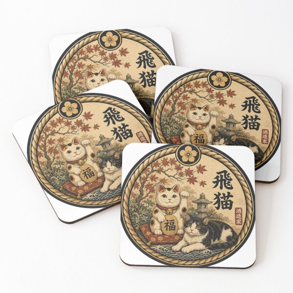 Item preview, Lucky Cat and Maneki Neko Japanese Sake Barrel Sticker designed and sold by Aguri-tei.