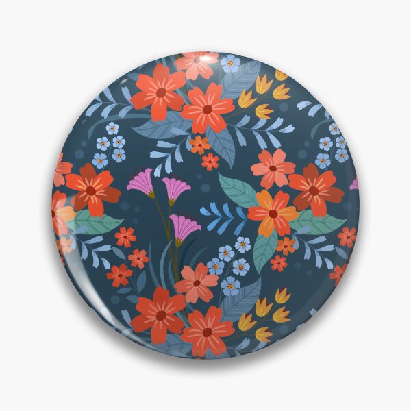 Item preview, Vintage Dark Teal Folk Floral Pattern - Vibrant Orange and Pink Botanical Art designed and sold by abdallatigle.
