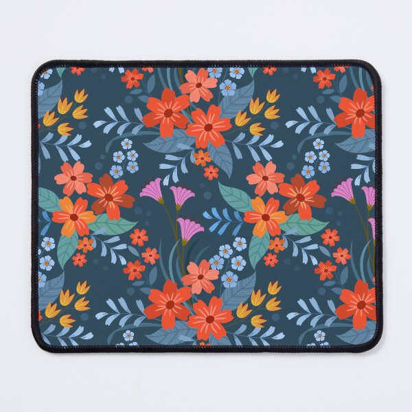 Item preview, Vintage Dark Teal Folk Floral Pattern - Vibrant Orange and Pink Botanical Art designed and sold by abdallatigle.