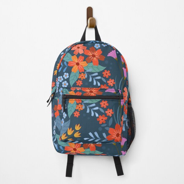 Item preview, Vintage Dark Teal Folk Floral Pattern - Vibrant Orange and Pink Botanical Art designed and sold by abdallatigle.